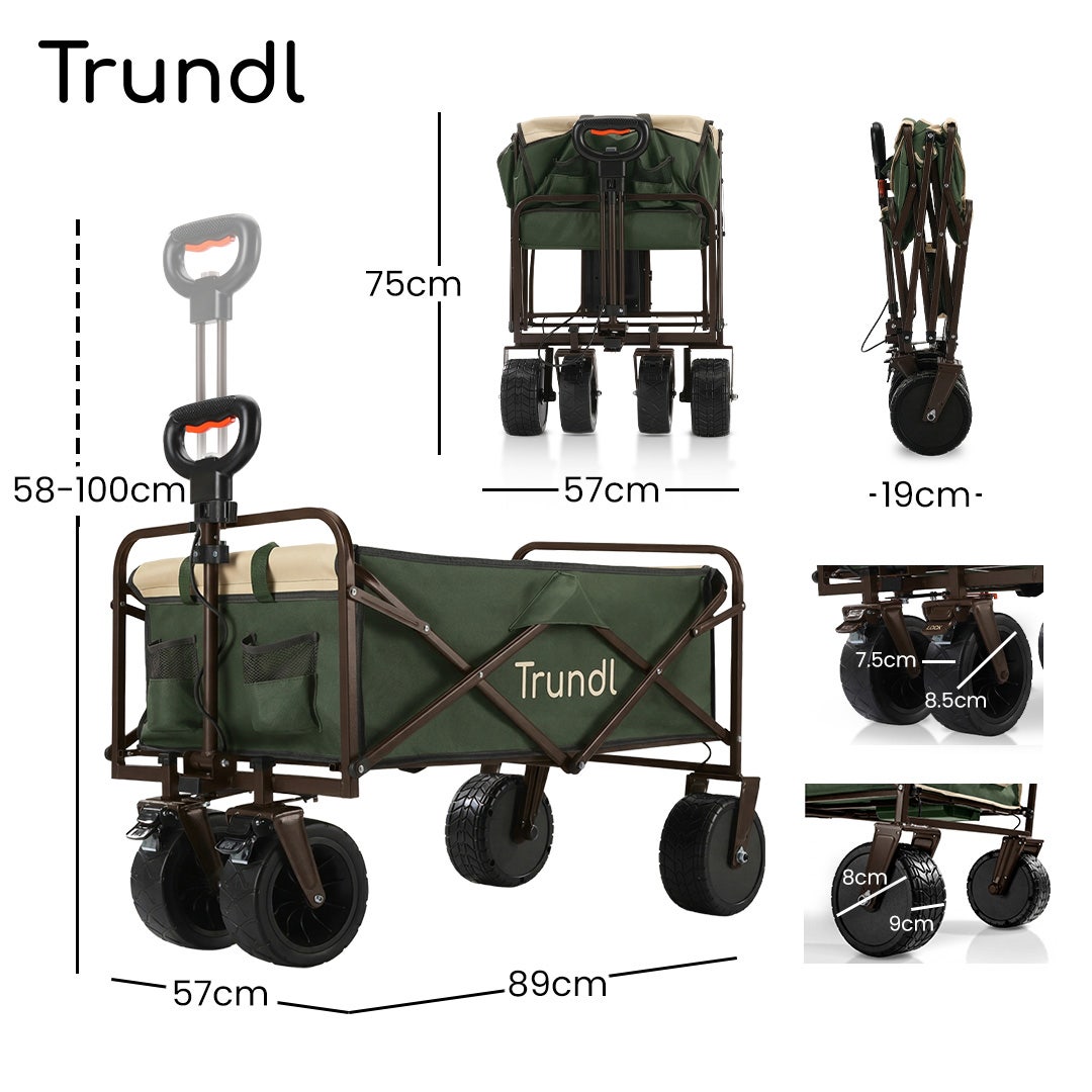 TRUNDL 106L Electric Folding Wagon, All-Terrain Wheels, Green