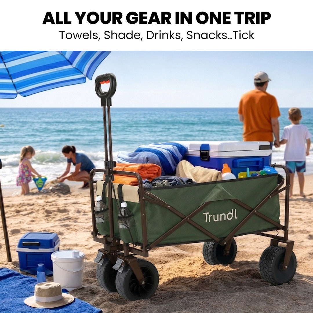 TRUNDL 106L Electric Folding Wagon, All-Terrain Wheels, Green