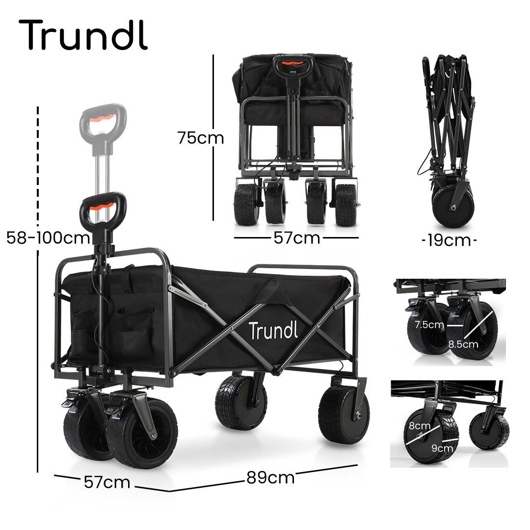 TRUNDL 106L Electric Folding Wagon, All-Terrain Wheels, Black