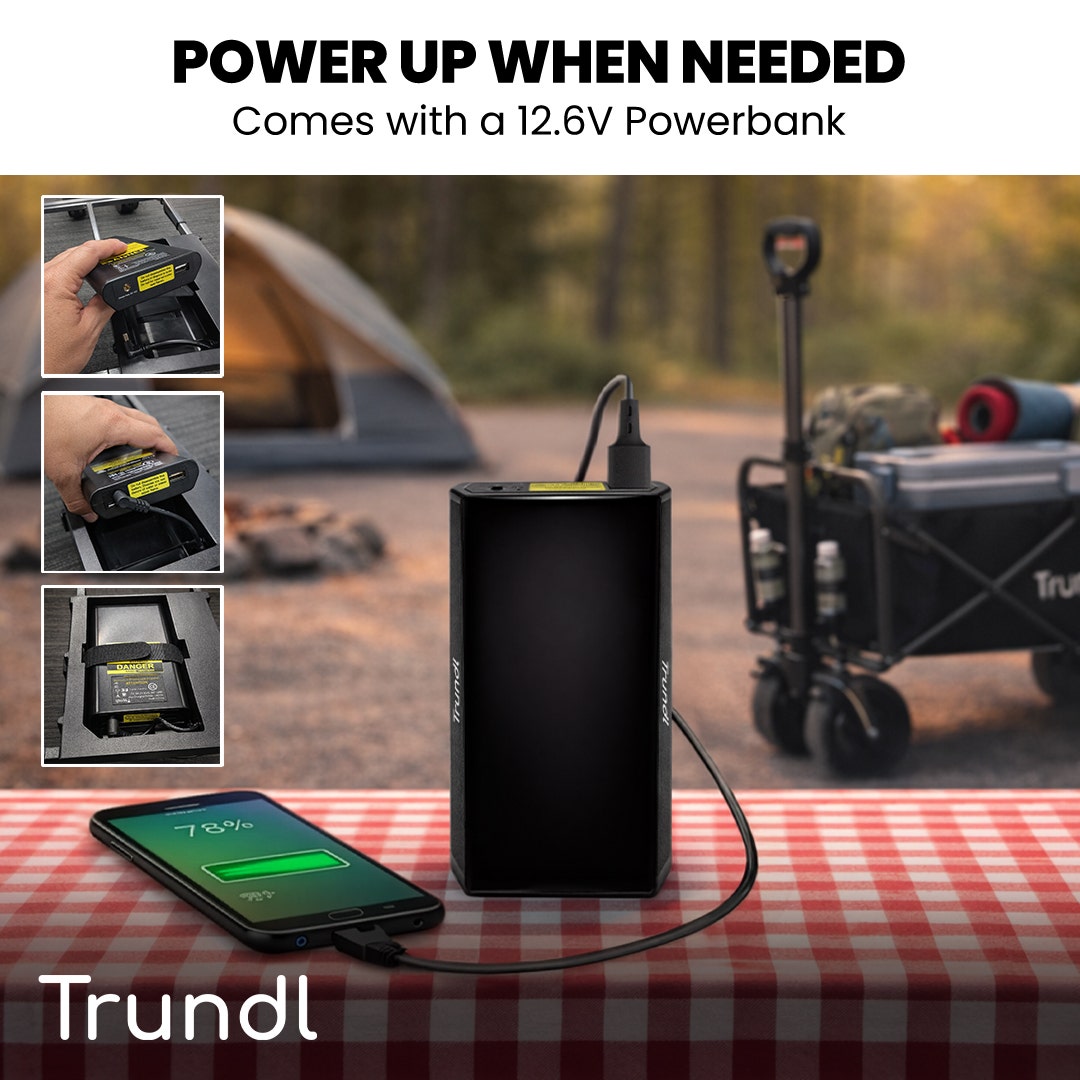 TRUNDL 106L Electric Folding Wagon, All-Terrain Wheels, Black