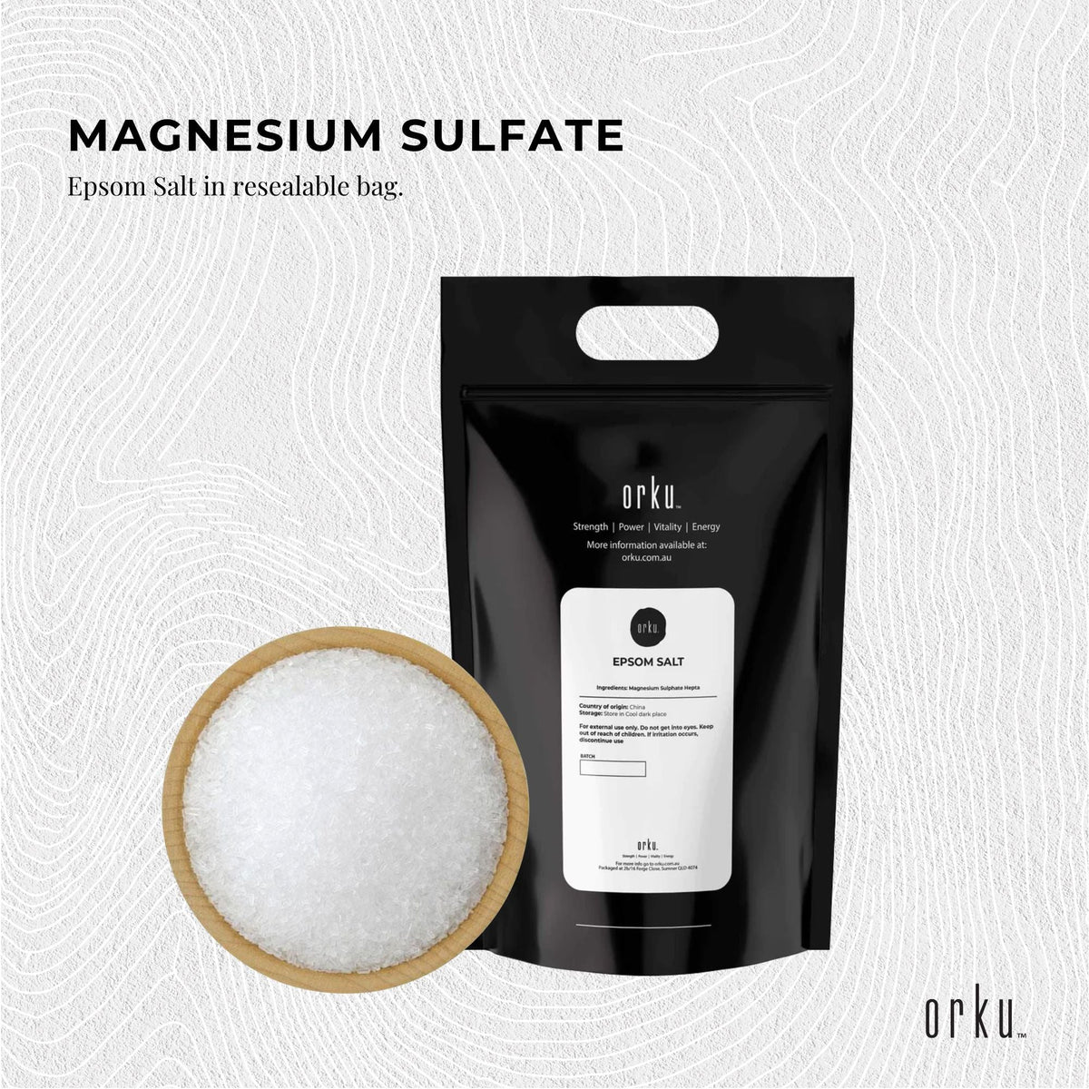 Orku Epsom Salt, Fine Crystals, Magnesium Sulphate Bath Salts, 5kg Bag