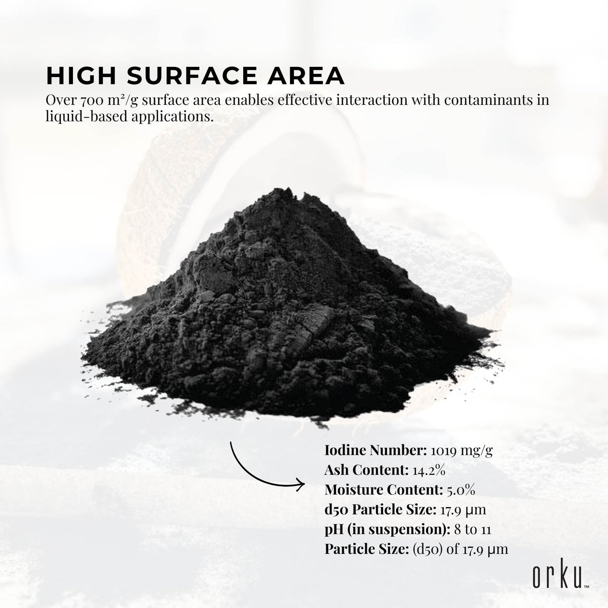 Orku Activated Charcoal Powder, Coconut Shell, 10kg