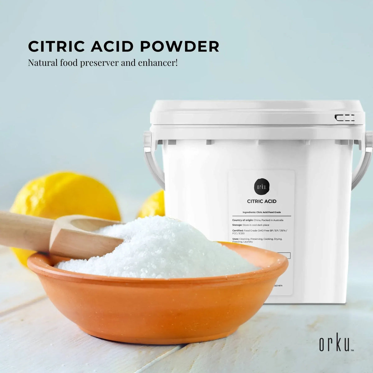 Orku Citric Acid, Food Grade, 5kg Tub