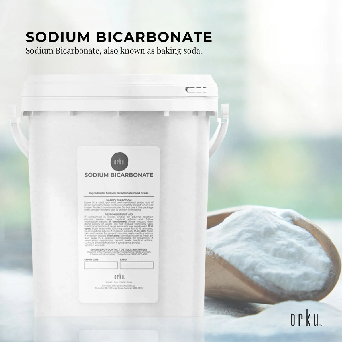 Orku Sodium Bicarbonate, Food Grade, Aluminium Free, 1.3kg Tub