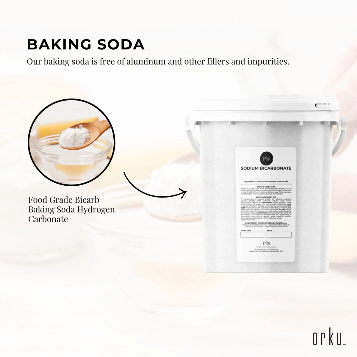 Orku Sodium Bicarbonate, Food Grade, Aluminium Free, 1.3kg Tub