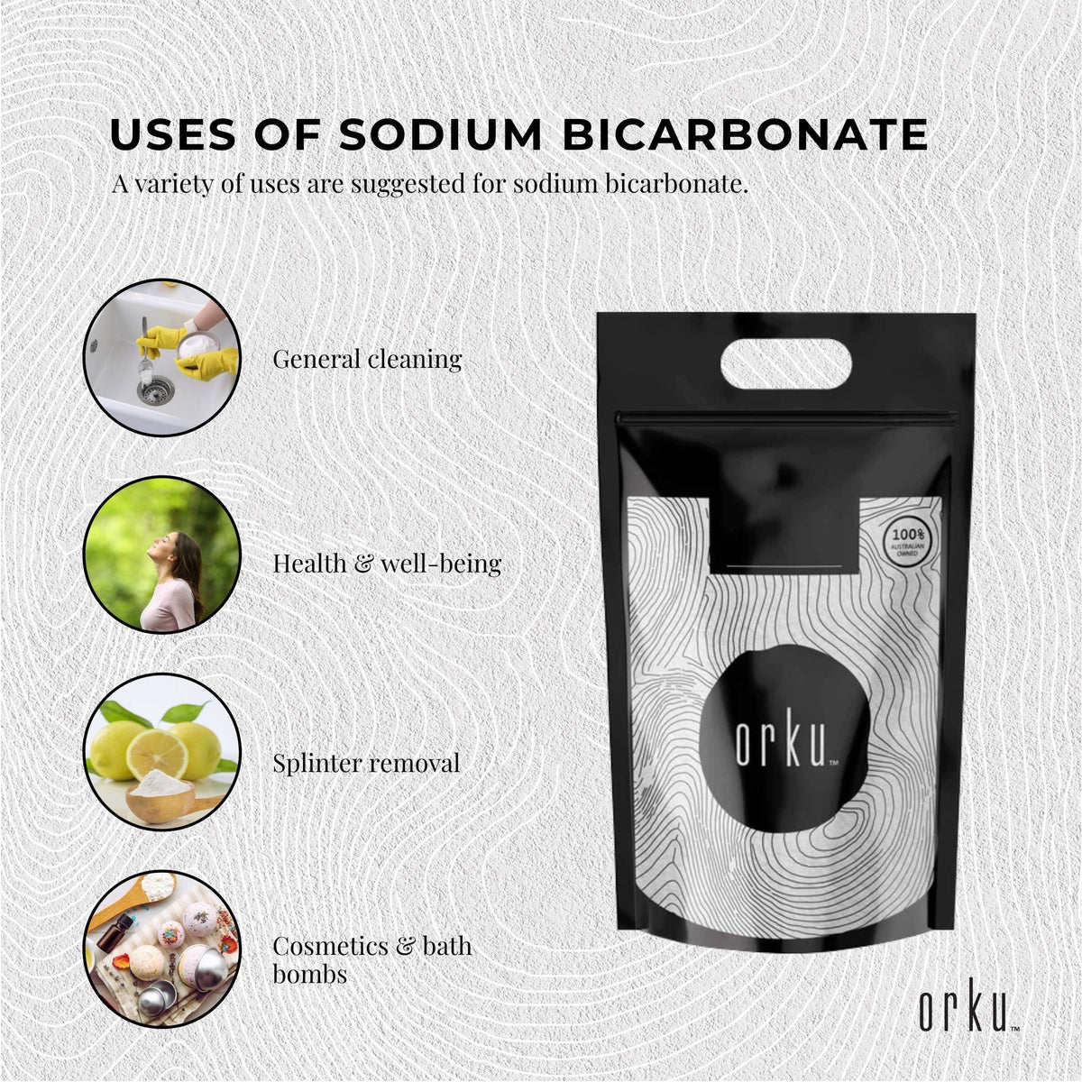 Orku Sodium Bicarbonate, Food Grade, Aluminium Free, 10kg Bag