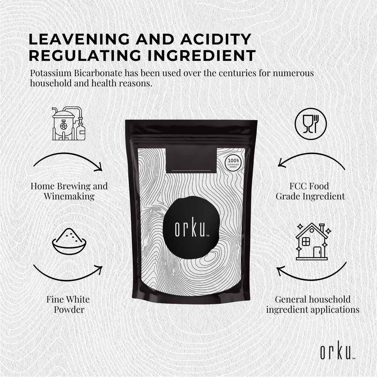 Orku Potassium Bicarbonate, Food Grade FCC, 2kg