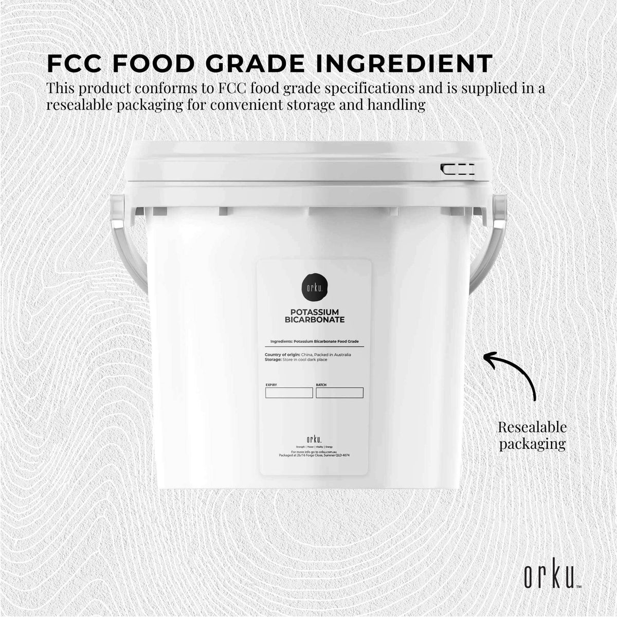 Orku Potassium Bicarbonate, Food Grade FCC, 5kg Tub
