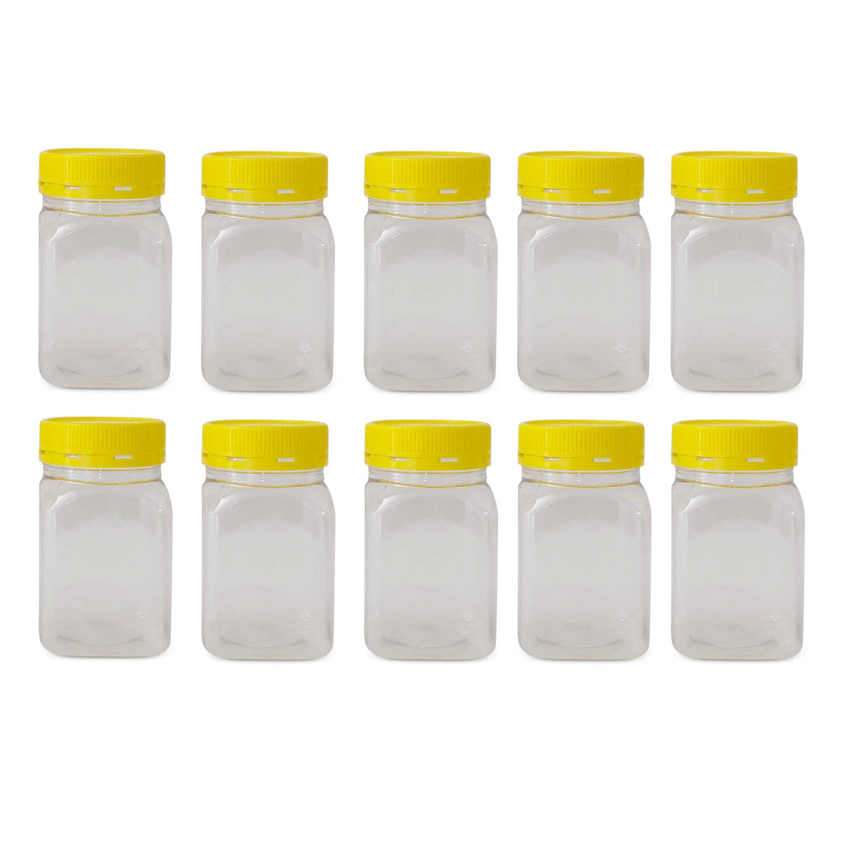 Plastic Honey Jars with Lids, Square, 500g, 10 Pack