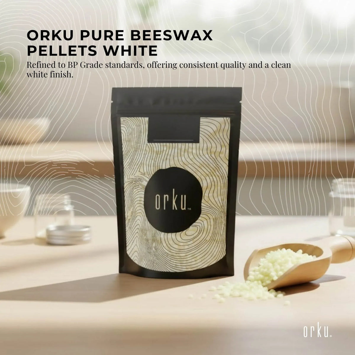 Orku White Beeswax Pellets, BP Grade, 400g Bag