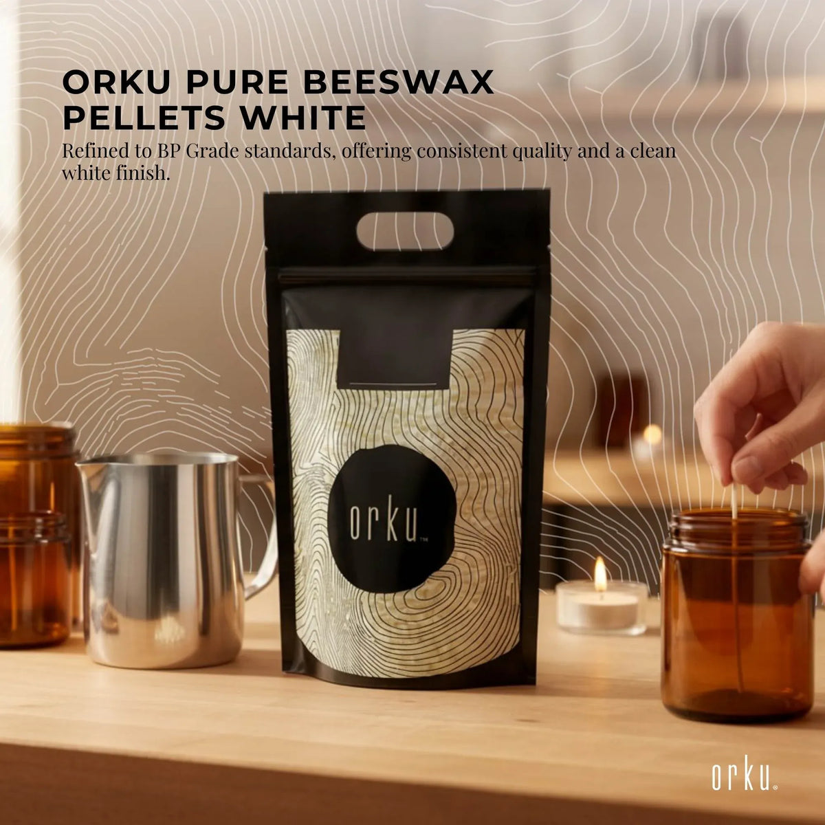 Orku White Beeswax Pellets, BP Grade, 5kg Bag