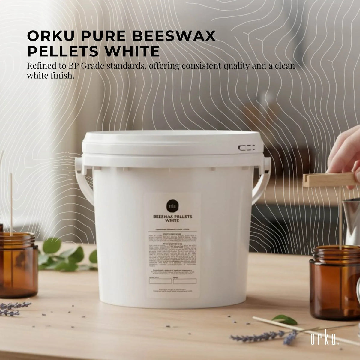 Orku White Beeswax Pellets, BP Grade, 3kg Tub