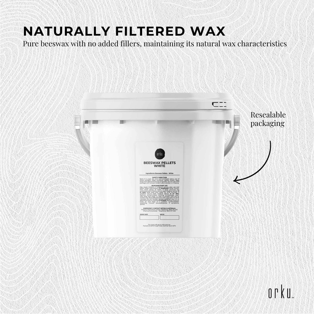 Orku White Beeswax Pellets, BP Grade, 3kg Tub