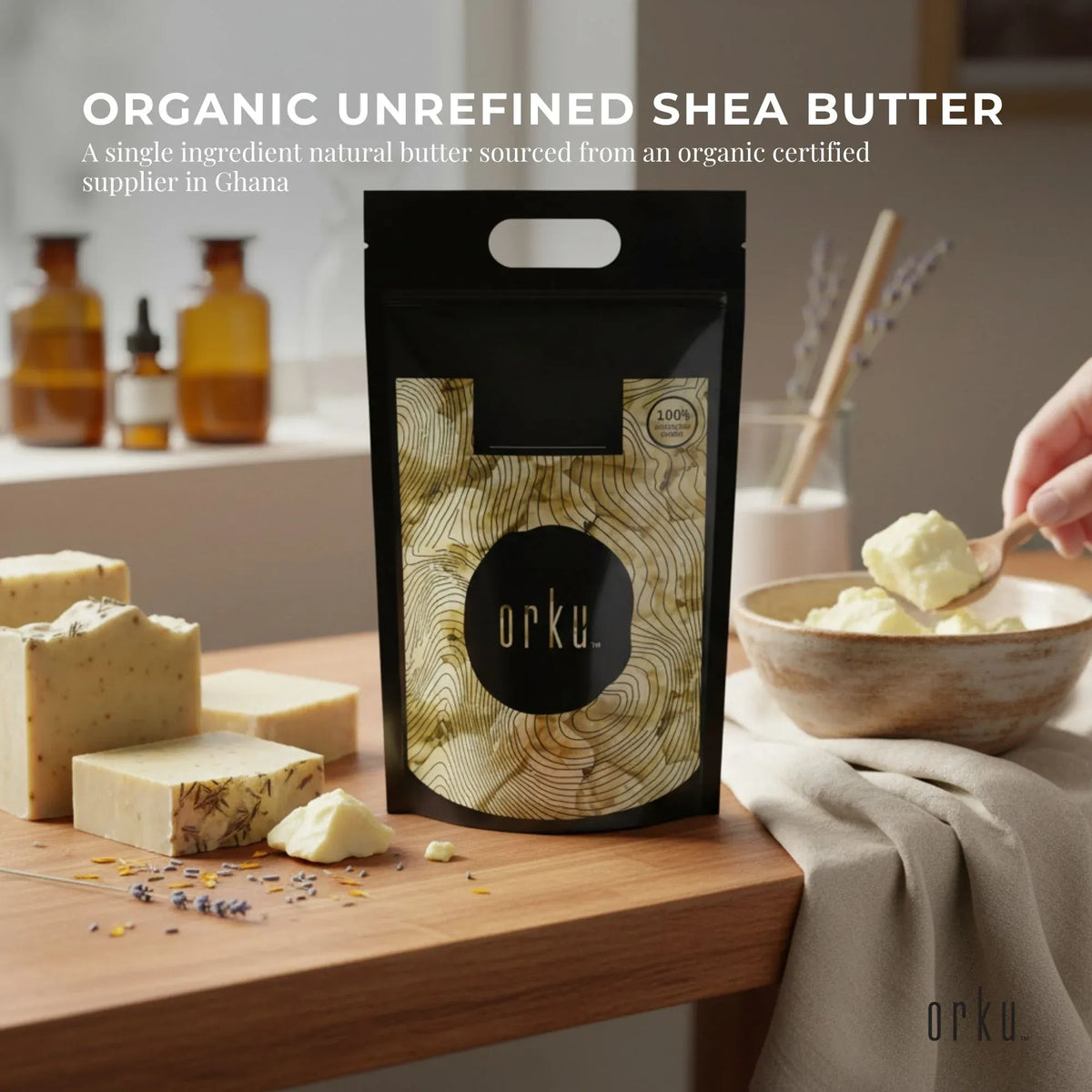 Orku Organic Unrefined Shea Butter, Raw Chunks, 5kg Bag
