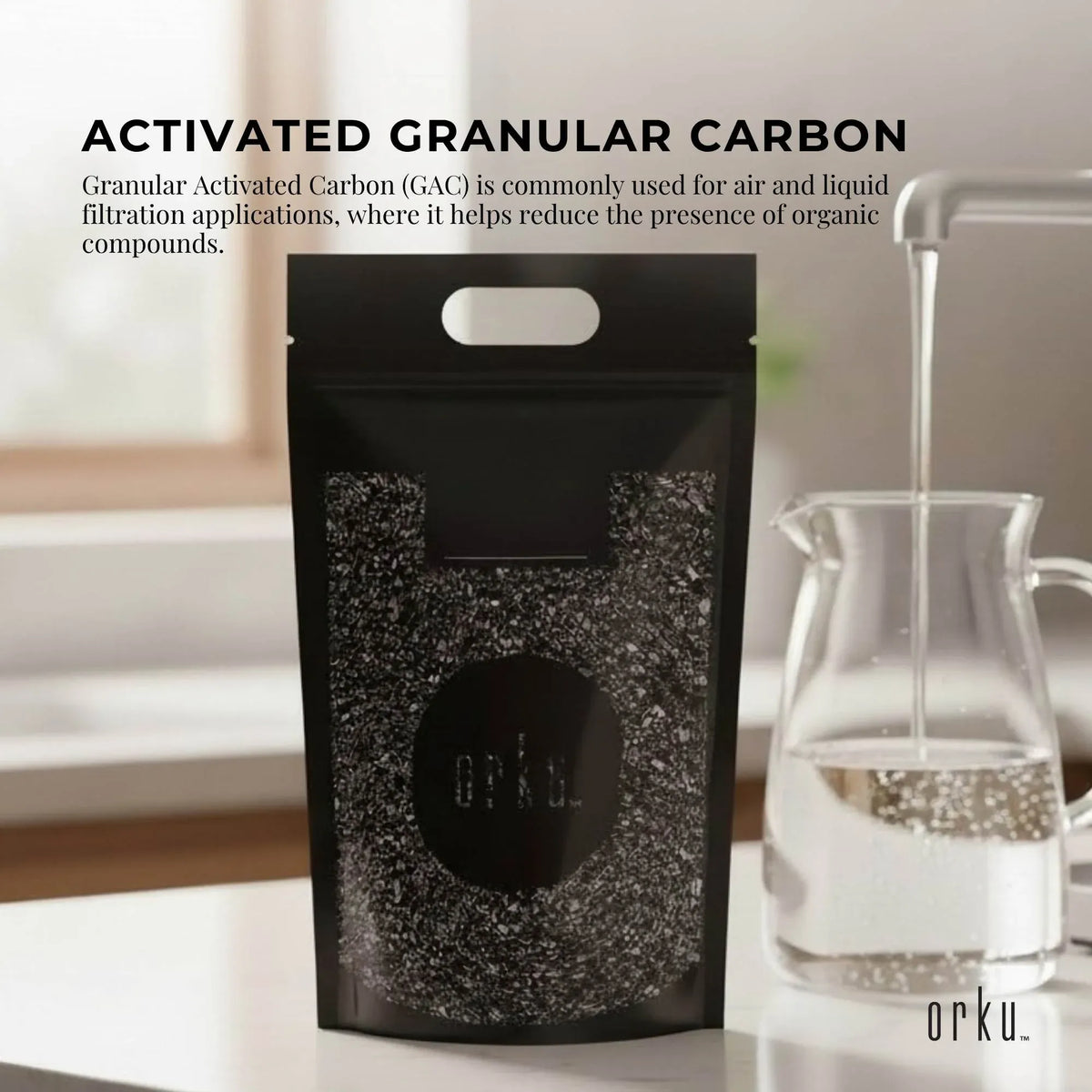 Orku Granular Activated Carbon (GAC), Coconut Shell Filter Media, 5kg