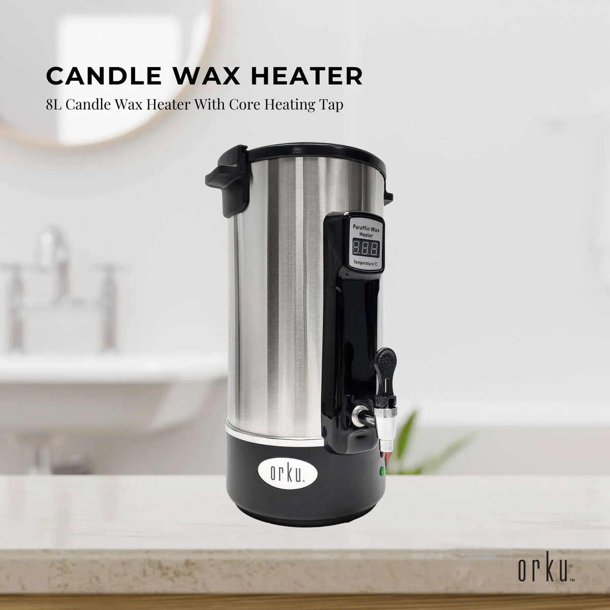 Orku Candle Wax Heater with Core Heating Tap, 8L, Silver