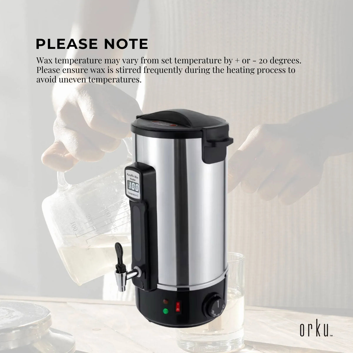 Orku Candle Wax Heater with Core Heating Tap, 8L, Silver