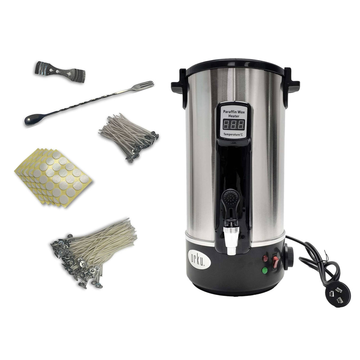 Orku Candle Wax Heater with Tap and Accessories, 10L, Silver