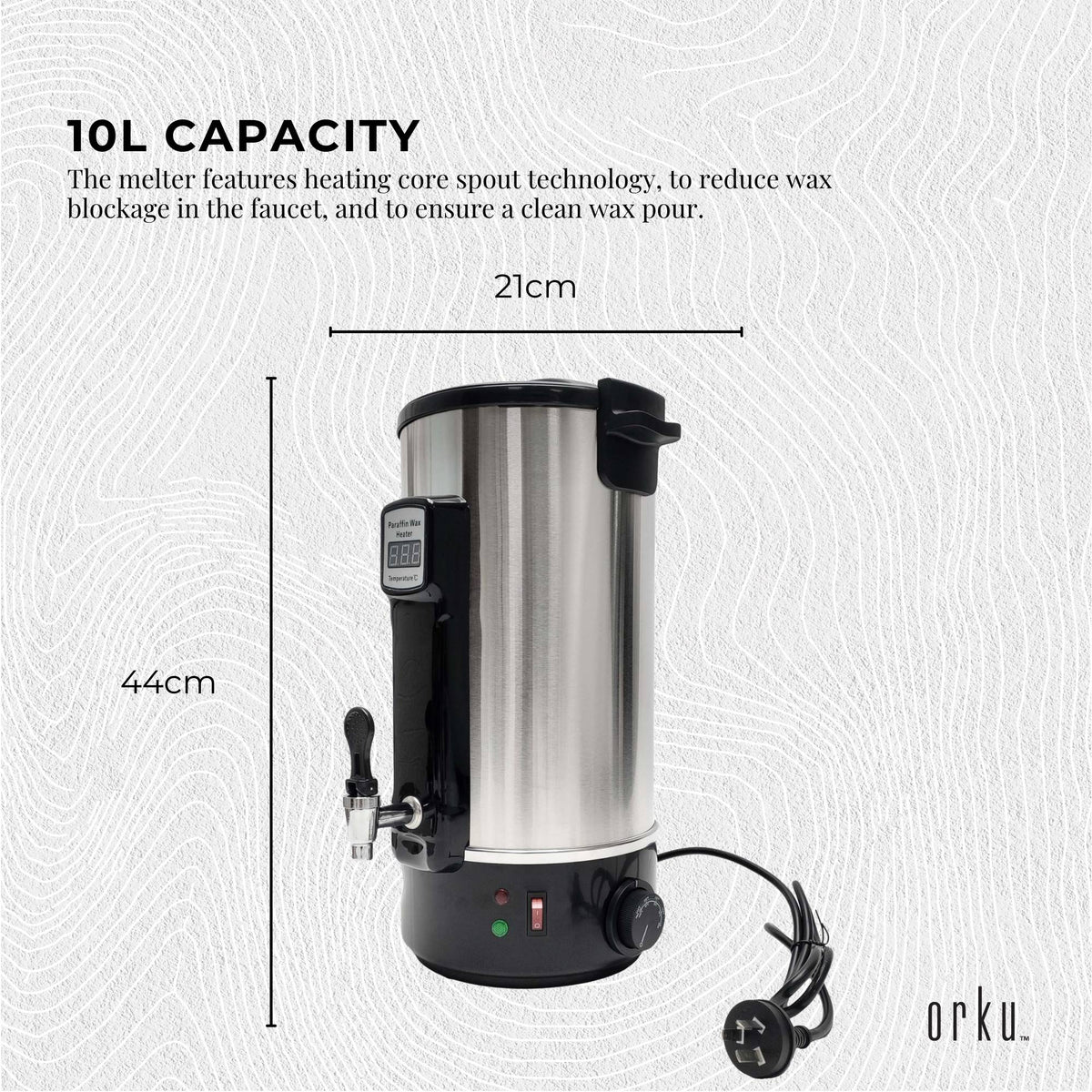 Orku Candle Wax Heater with Tap and Accessories, 10L, Silver