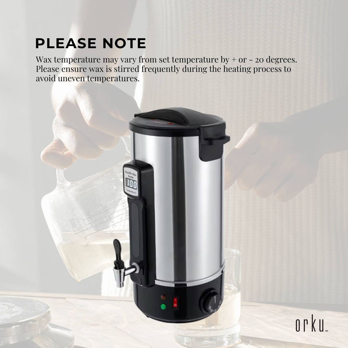 Orku Candle Wax Heater with Tap and Accessories, 10L, Silver