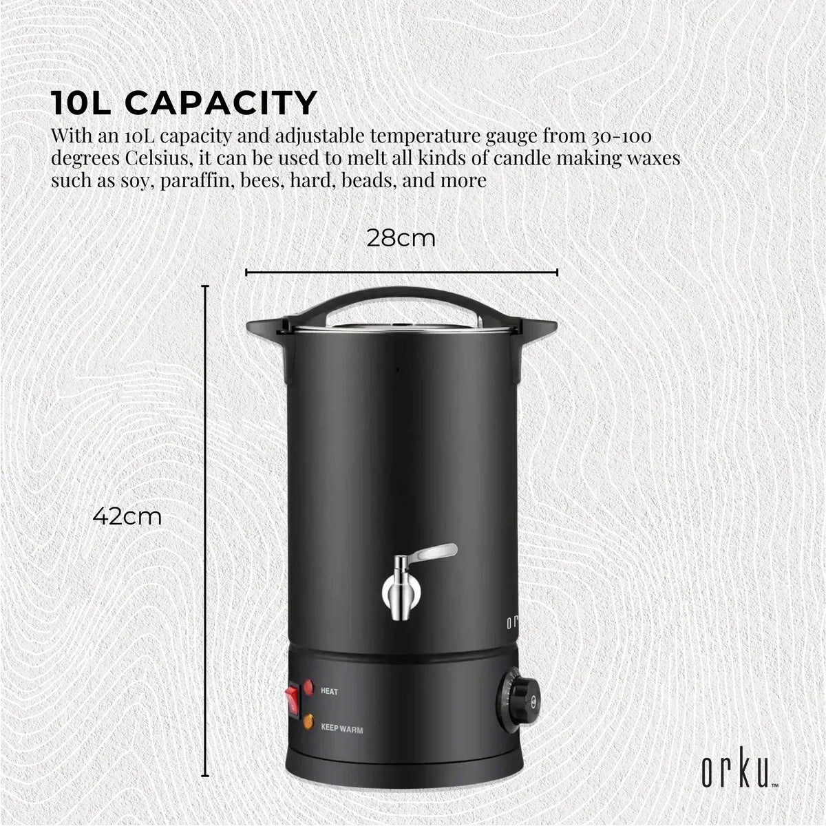 Orku Candle Wax Heater with Tap, 10L, Black