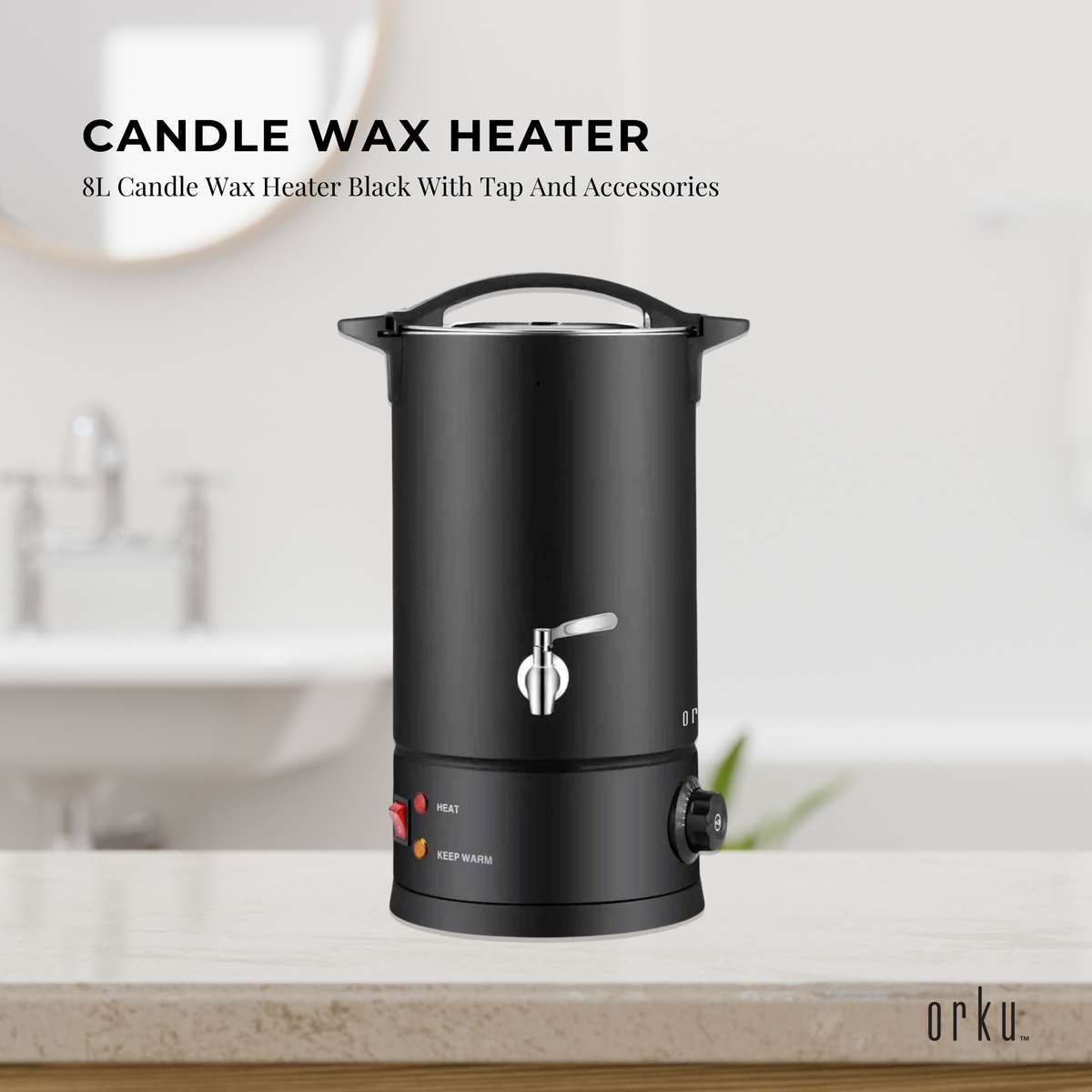 Orku Candle Wax Heater with Tap and Accessories, 8L, Black