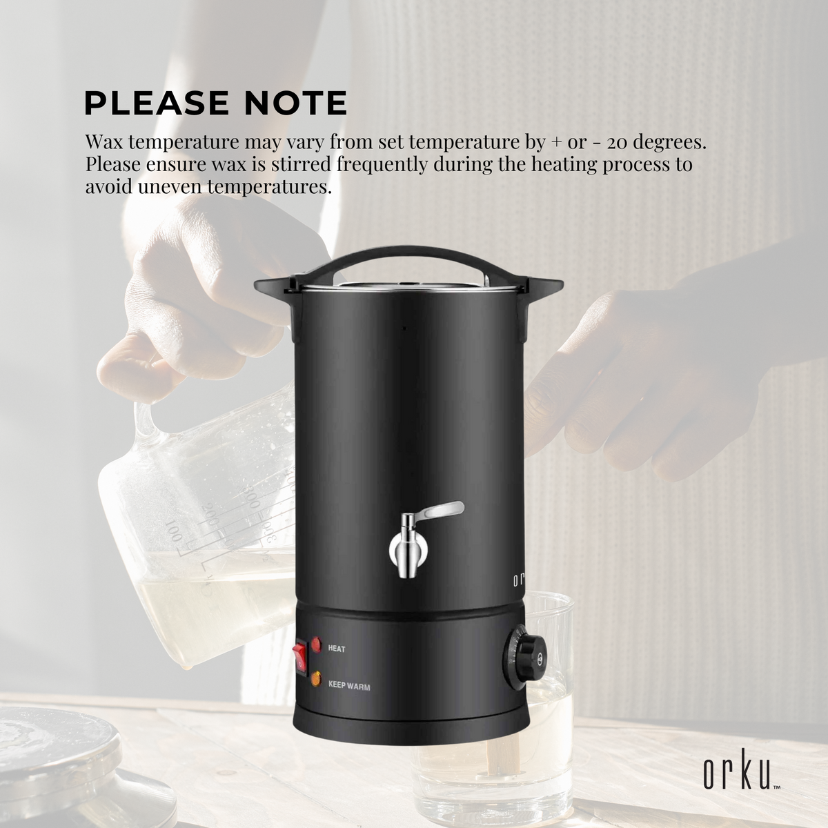 Orku Candle Wax Heater with Tap and Accessories, 8L, Black