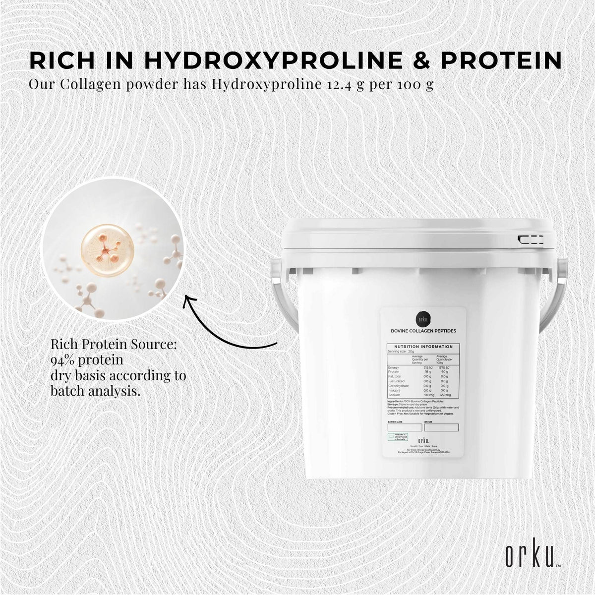 Orku Bovine Collagen Peptides, Unflavoured, 2.5kg Tub