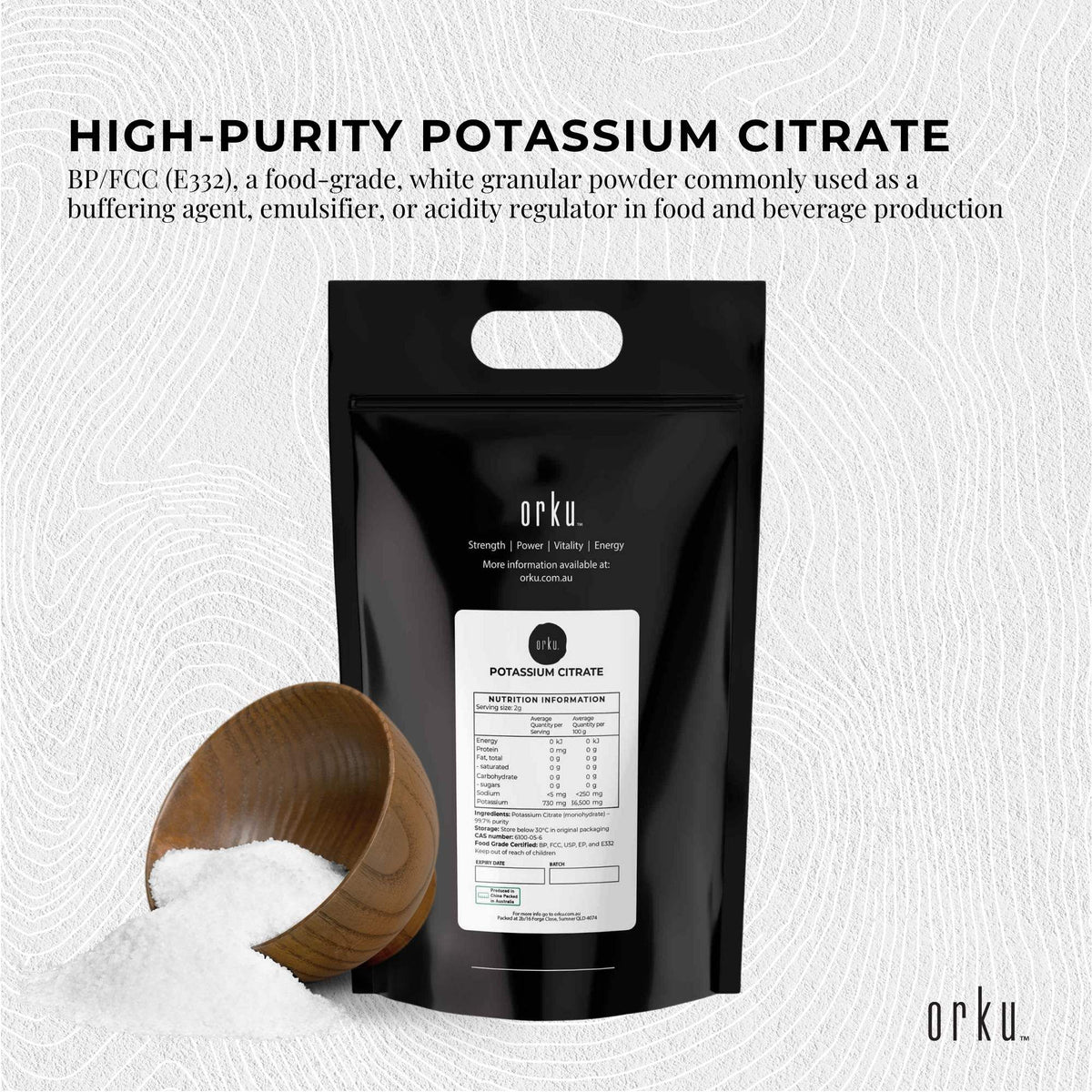 Orku Potassium Citrate, Food Grade E332 Granules, 10kg
