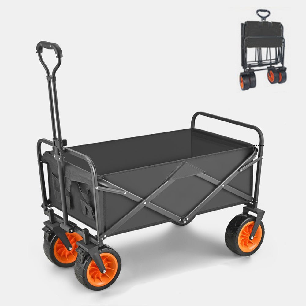 Folding Beach Wagon Cart Trolley, 150L, 20cm All-Terrain Wheels, Black