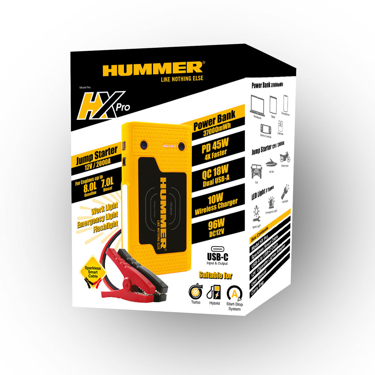 Hummer HX Pro Jump Starter & Power Bank, 2000A Peak, 37Wh, 12V