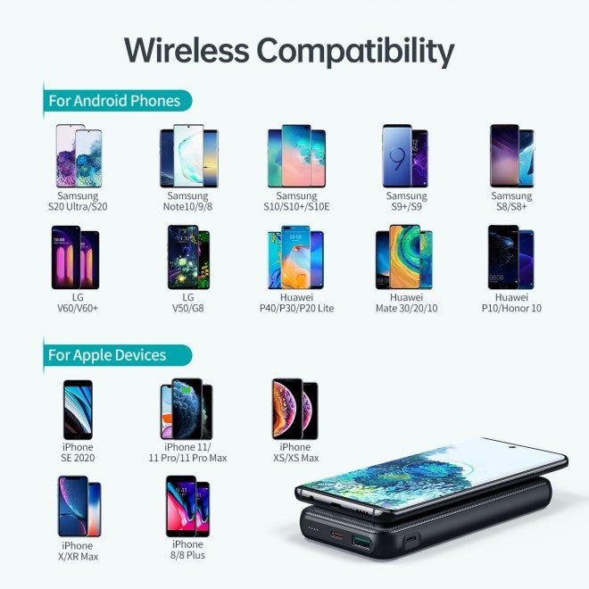 CHOETECH B650-CC 10000mAh Wireless Power Bank, 18W PD, Black