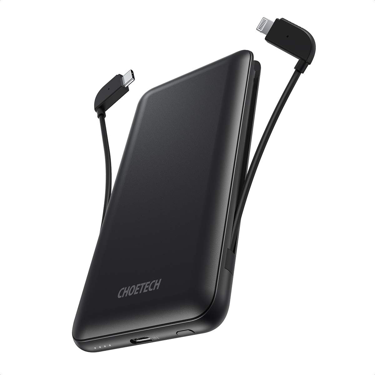 CHOETECH B688-BK 10000mAh Power Bank, Built-In Lightning & USB-C Cables