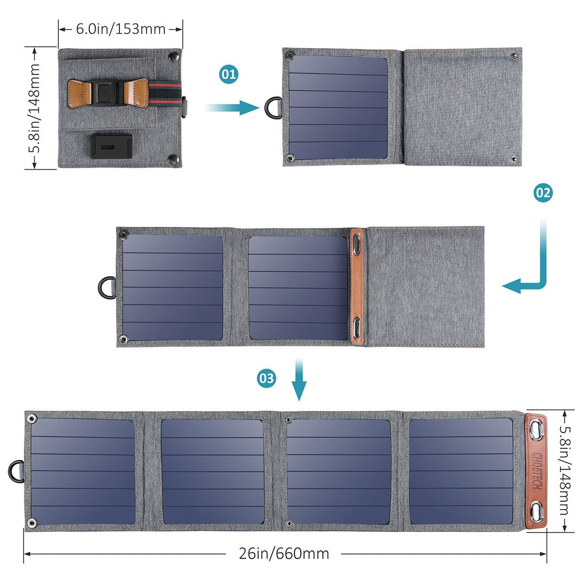 CHOETECH 14W Foldable Solar USB Charger – Portable Emergency Power – image 3