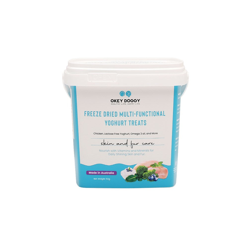OKEY DOGGY Freeze-Dried Yoghurt Pet Treats, Skin & Fur Recipe, 50g