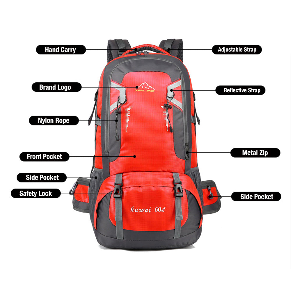 60L Waterproof Outdoor Hiking Backpack Camping Outdoor Trekking Bag(Red) – image 4