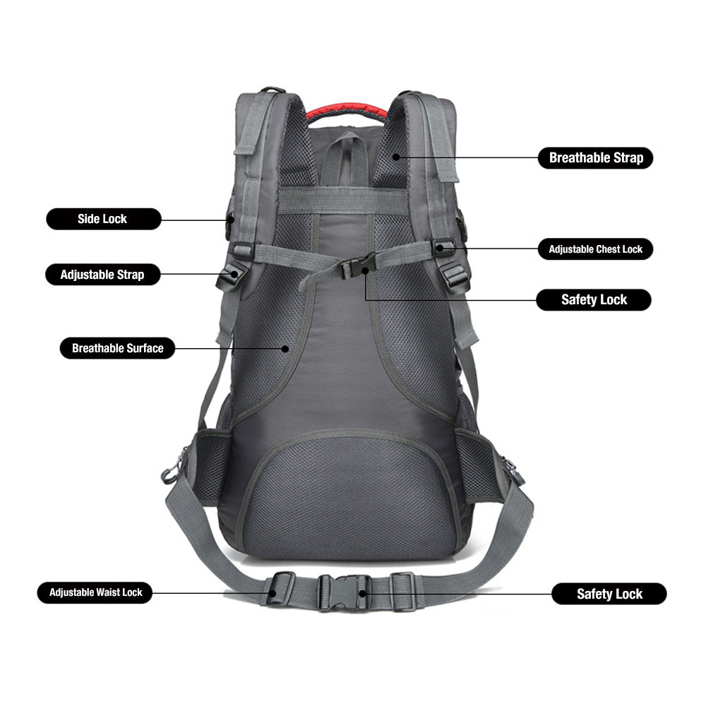 60L Waterproof Outdoor Hiking Backpack Camping Outdoor Trekking Bag(Red) – image 6