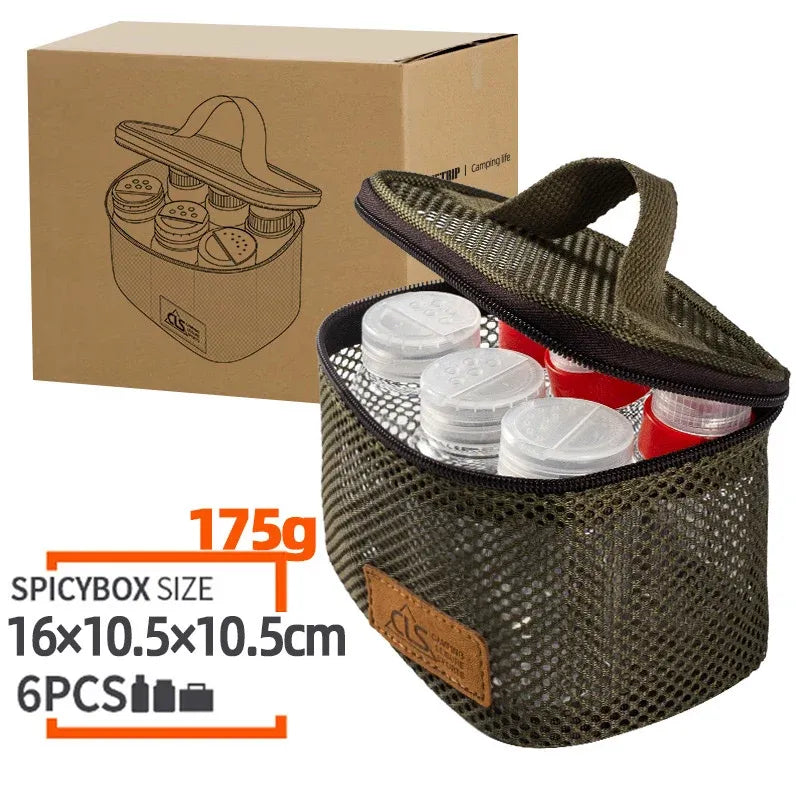 6-Piece Mini Seasoning Bottle Set with Carry Bag, Khaki