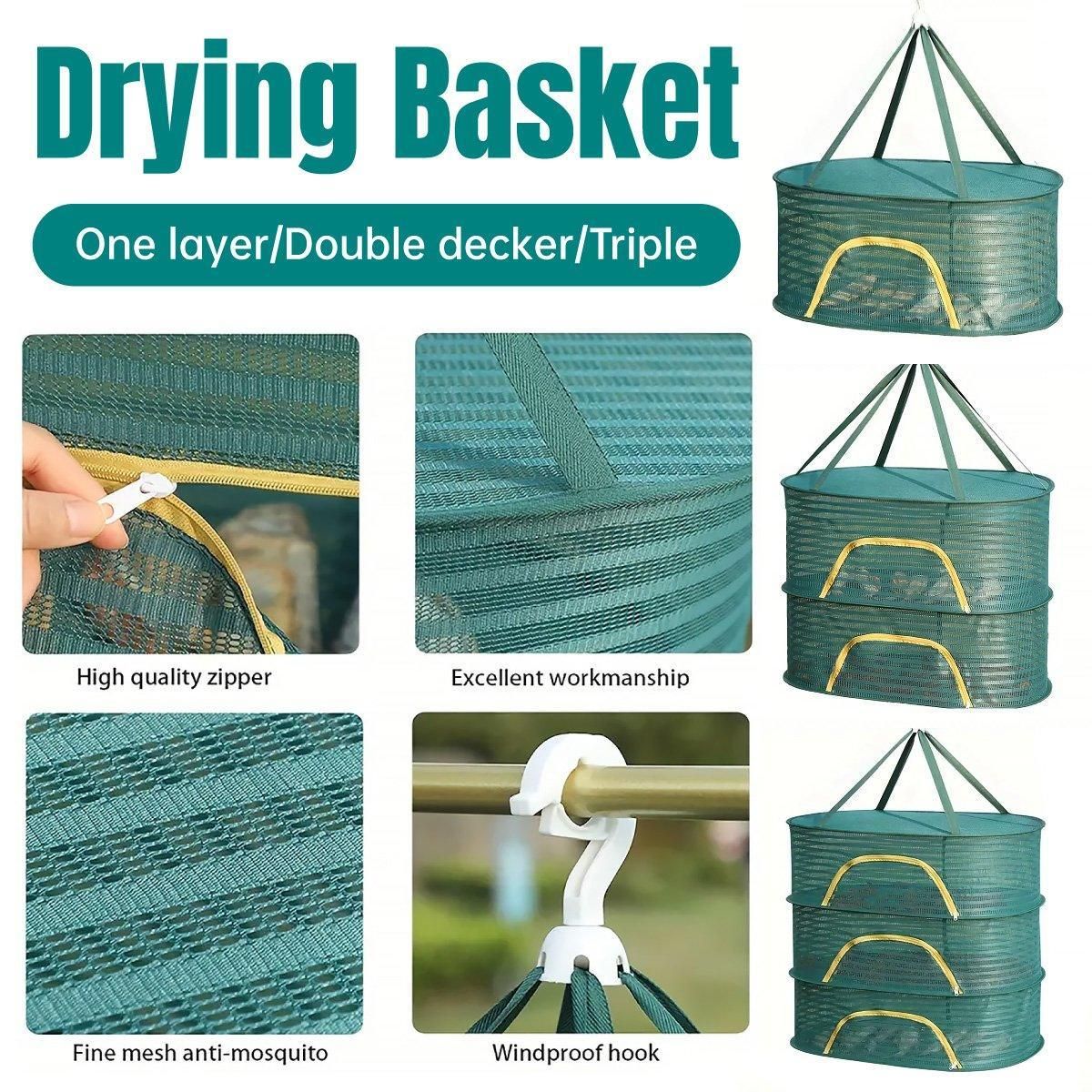 Enclosed Mesh Drying Basket, Double Layer, 60cm, Insect Proof, Green