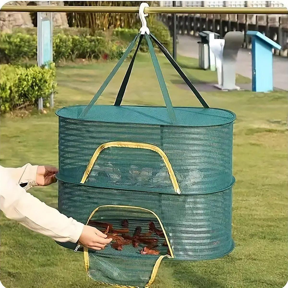 Enclosed Mesh Drying Basket, Double Layer, 60cm, Insect Proof, Green