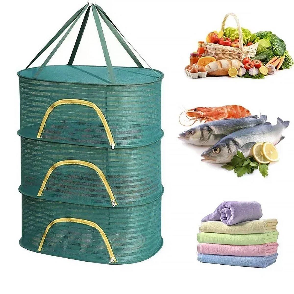 Enclosed Mesh Drying Basket, Double Layer, 60cm, Insect Proof, Green