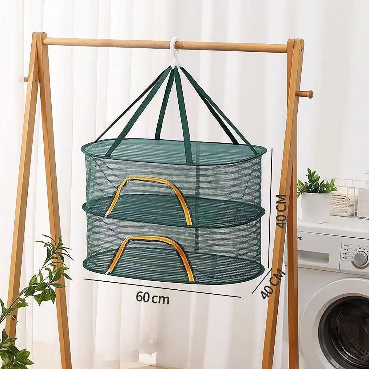 Enclosed Mesh Drying Basket, Double Layer, 60cm, Insect Proof, Green