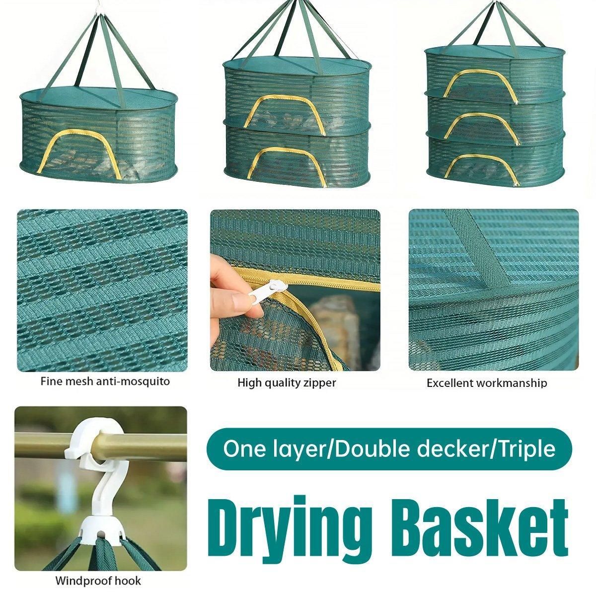 Enclosed Mesh Drying Basket, Double Layer, 60cm, Insect Proof, Green