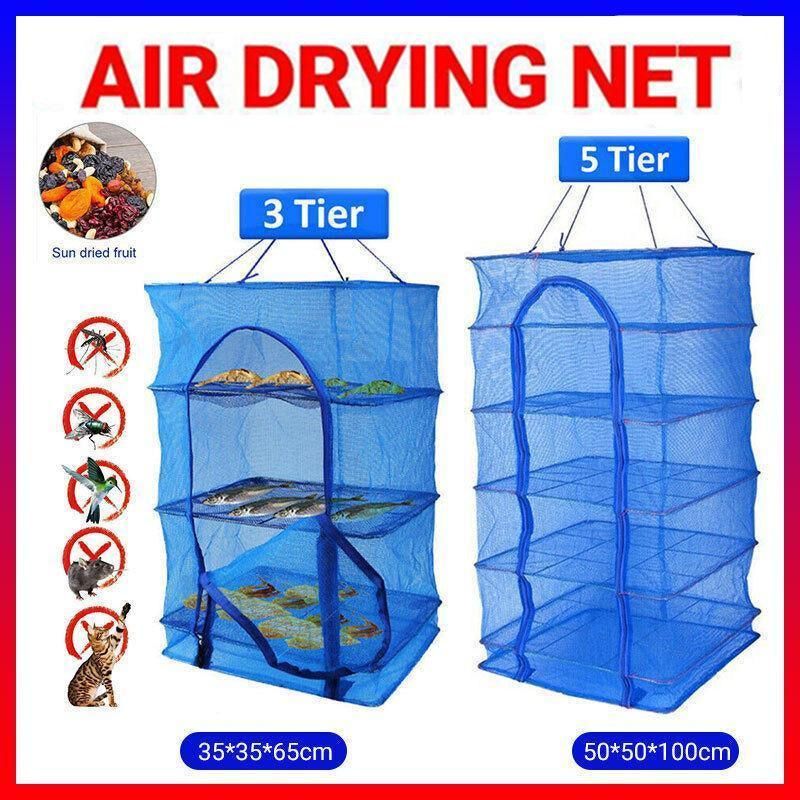 Hanging Mesh Food Drying Net, 5 Tiers, 50 x 50 x 100cm, Blue