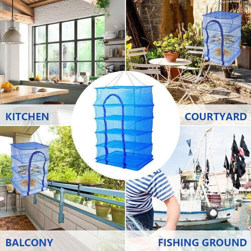 Hanging Mesh Food Drying Net, 5 Tiers, 50 x 50 x 100cm, Blue