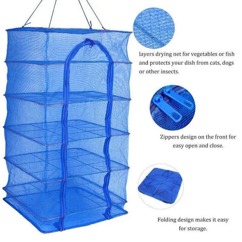 Hanging Mesh Food Drying Net, 5 Tiers, 50 x 50 x 100cm, Blue