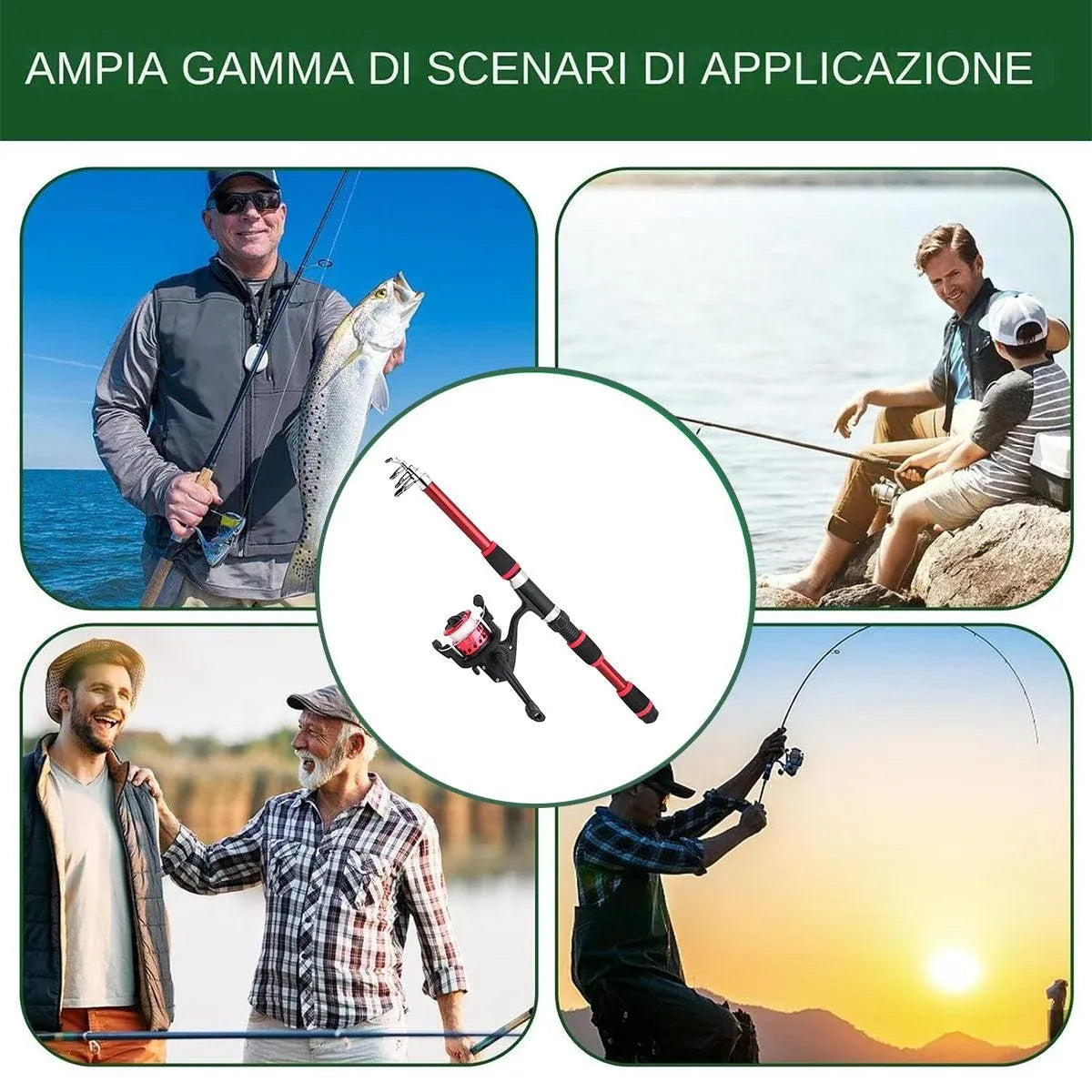 Ultra Short Pocket Fishing Rod Full Set, Green