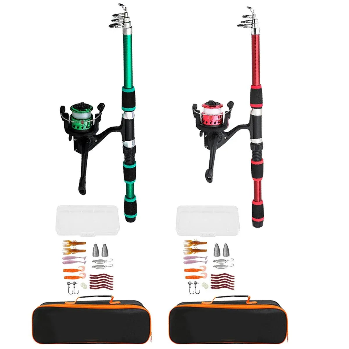 Ultra Short Pocket Fishing Rod Full Set, Red