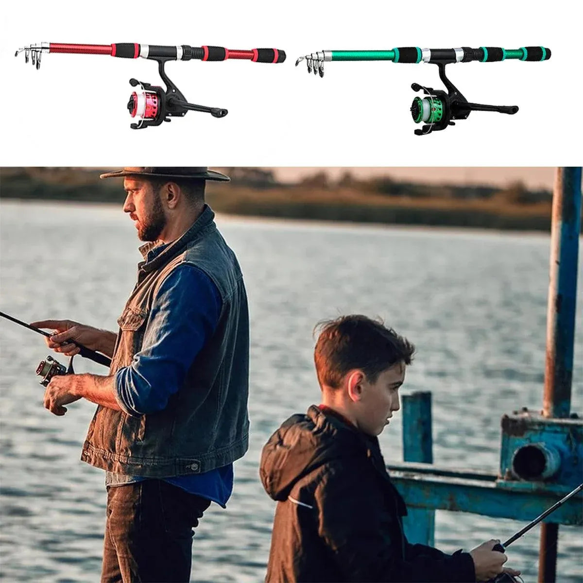 Ultra Short Pocket Fishing Rod Full Set, Red