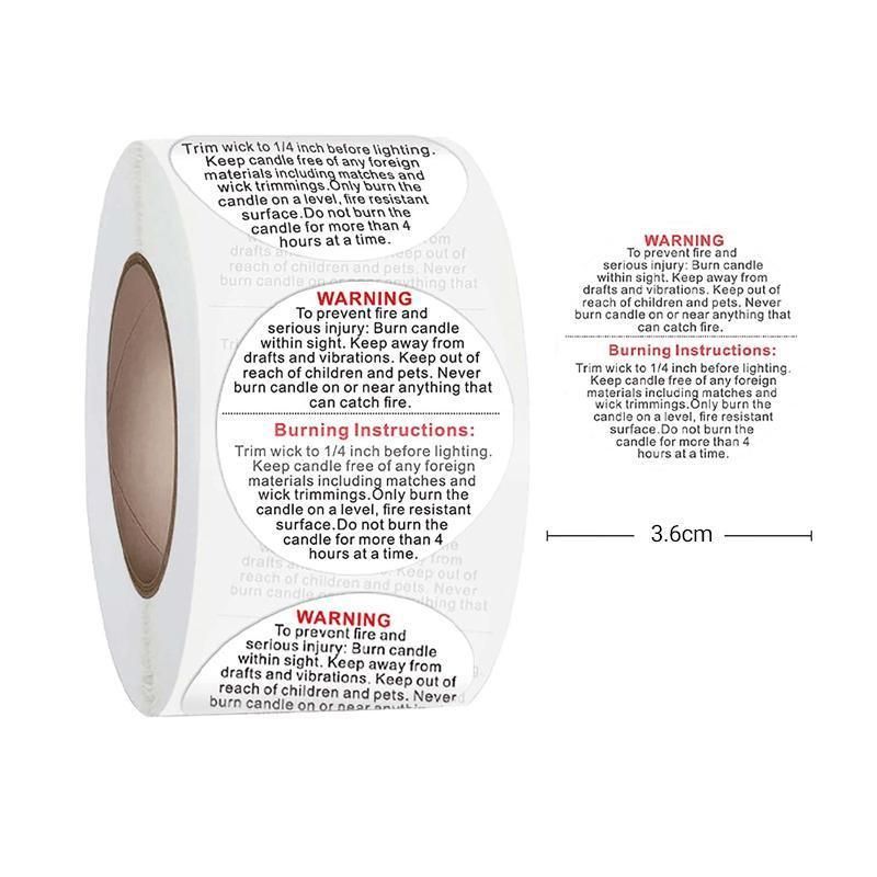 Candle Warning Label Stickers, Round, Roll of 500